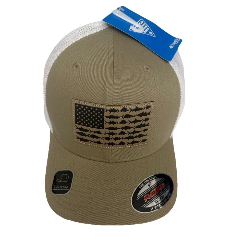 Columbia PFG Unisex's  Fishing Gear Trucker Hat Beige White Mesh Fish Size XXL